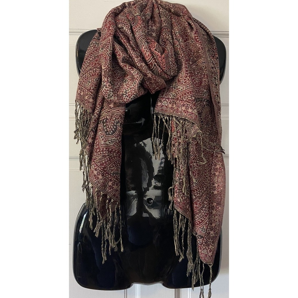 Unbranded Women Shawl Wrap Paisley Fringe Polyester Metallic Red Boho Multicolor